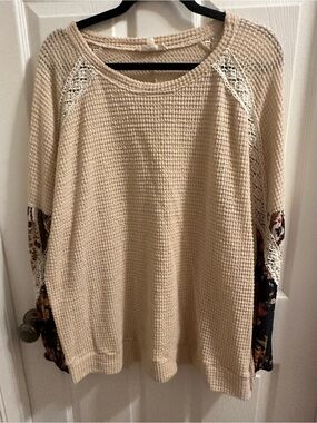 entro Cream Textured Waffle Knit Top long sleeve